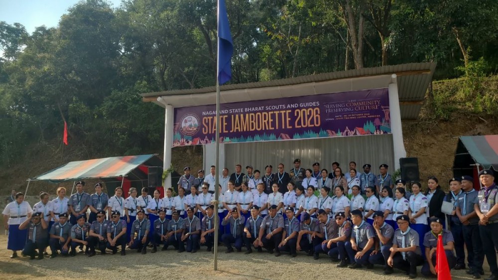 Advisor S Keoshu Yimchunger with others during the inaugural programme of State Jamborette 2026 at Nerhema on October 7. (Morung Photo)